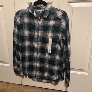 SO flannel top. Deep green plaid. 100% cotton. NTW. Size XS